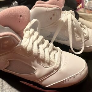 Kids White and Pink Athletic Sneakers